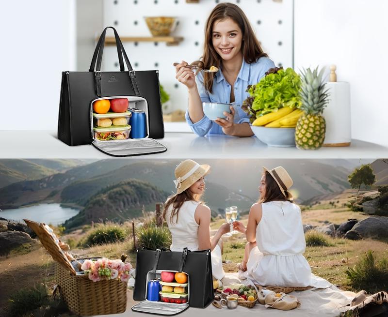 Product Introduction of Women's laptop Tote bag with insulated lunch compartment, 39.62 cm Faux Leather briefcase with leak-proof lunch box pocket, suitable for office daily commute, office worker office, work bag, commuter tote bag, work tote bags for women, work tote 0