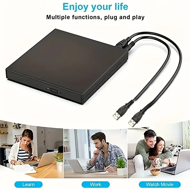 External CD DVD Drive, USB 2.0 Slim Protable External CD-RW Drive DVD-RW Burner Writer Player For Laptop Notebook PC Desktop Computer 2