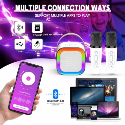 Product Introduction of Kid Mini Karaoke Machine Portable Bluetooth Speaker with 2 Wireless Microphone 14