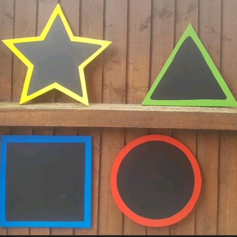 set of 4 acrylic chalkboard shapes - garden blackboards - learning resources - mark making - drawing - gift set - boys - girls - autism - sensory garden 1