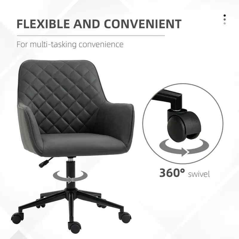 Vinsetto Swivel Office Chair Leather-Feel Fabric Home Study Leisure with Wheels, Grey 4