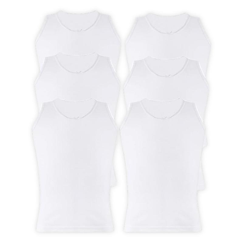 Panzy Kids Cotton Vest Plain White Top Back to School Childrens Underwear, Pack of 6 - Boys Girls 1