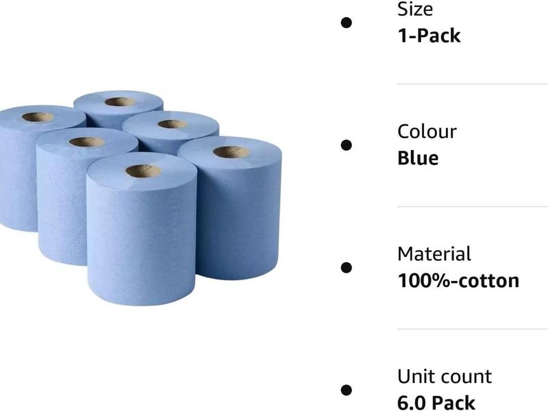 Tissue Rolls 6 x Blue Paper Rolls - 2 Ply Embossed Centre Feed - Hand Towel Tissue Rolls Pack Toilet Sheet Wipes Cotton 3