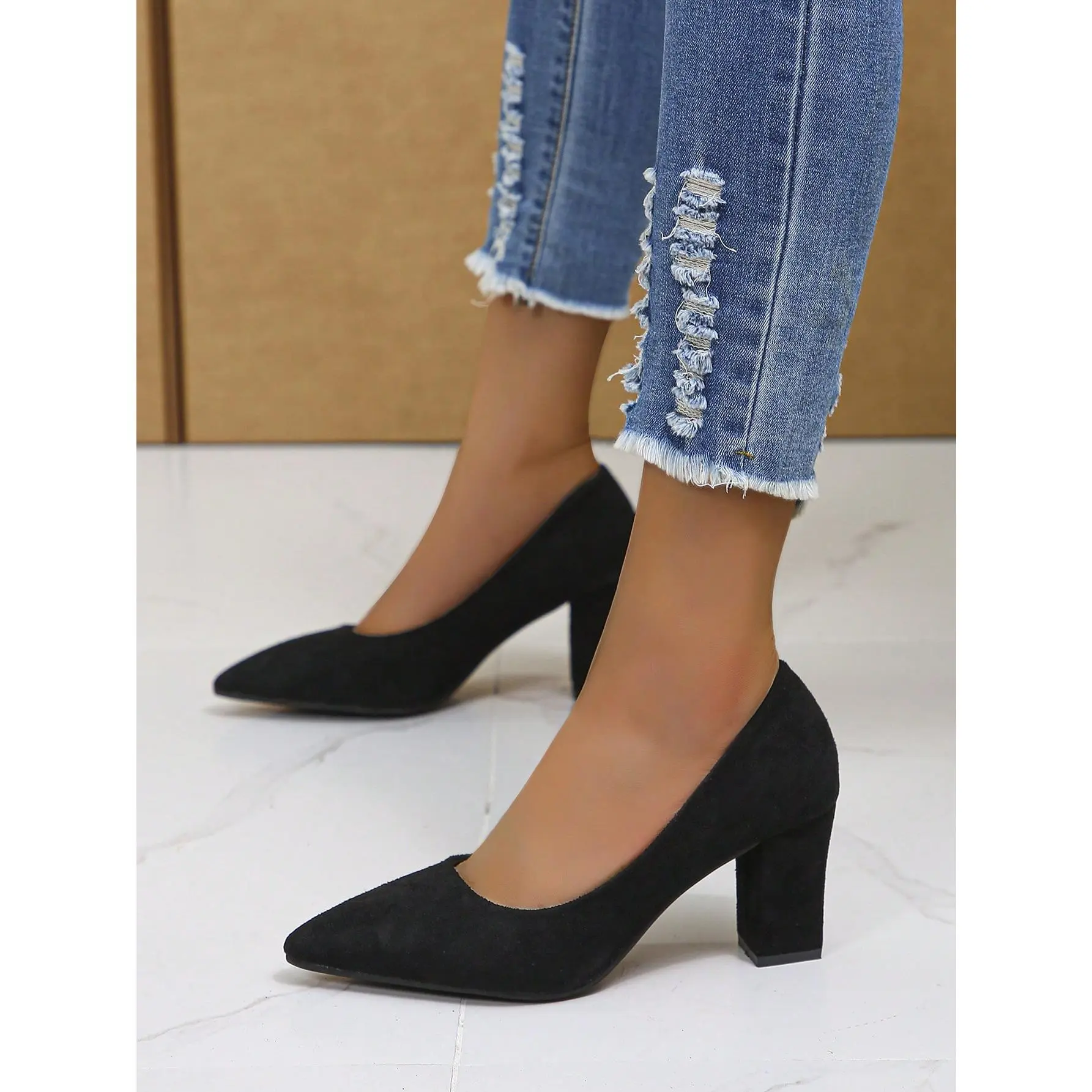 Women's Elegant Black High Heel Shoes For Office Lady Footwear Classy