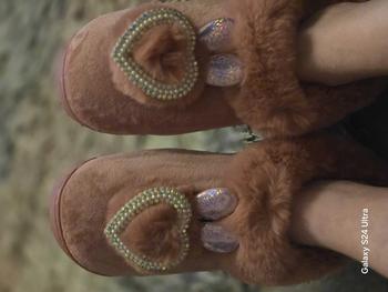 Product Review of Women's Cute Rhinestone Heart Decorated Plush Slippers, Casual Soft Comfortable Home Slippers, Warm Slippers for Indoor & Outdoor Use for Fall & Winter from s**3 0