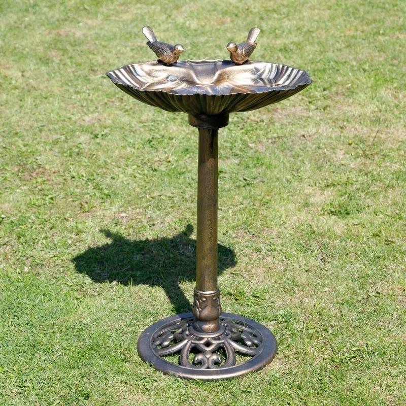 Bronze Effect Birds Hotel Bath Feeder Weatherproof Table Free Standing Pedestal 1