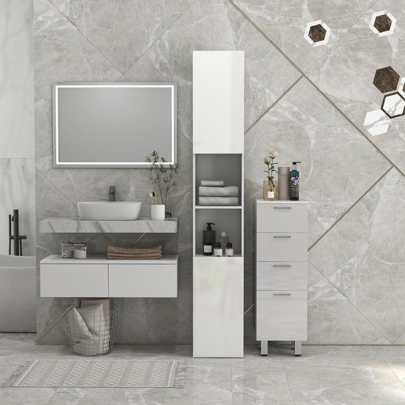 Tall Slim White High Gloss Bathroom Cabinet with Multi Storage by Kleankin 6