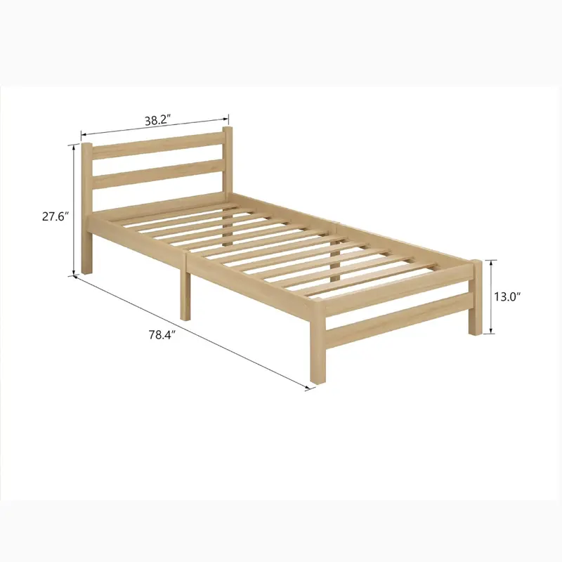 Panana Single Bed Frame, Solid Pine Wood 3ft Bed for Kid, Strong Slats and Legs Bed for Bedroom Furniture, Natural Color, 97 * 190cm 6