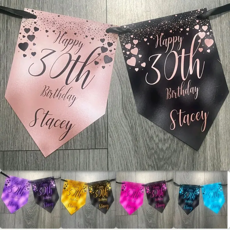 Personalised Birthday Bunting Banner Any Age Any Name 18th 21st 30th Rose Gold Posters Glossy Decoration party Decoration Ornaments Print 0