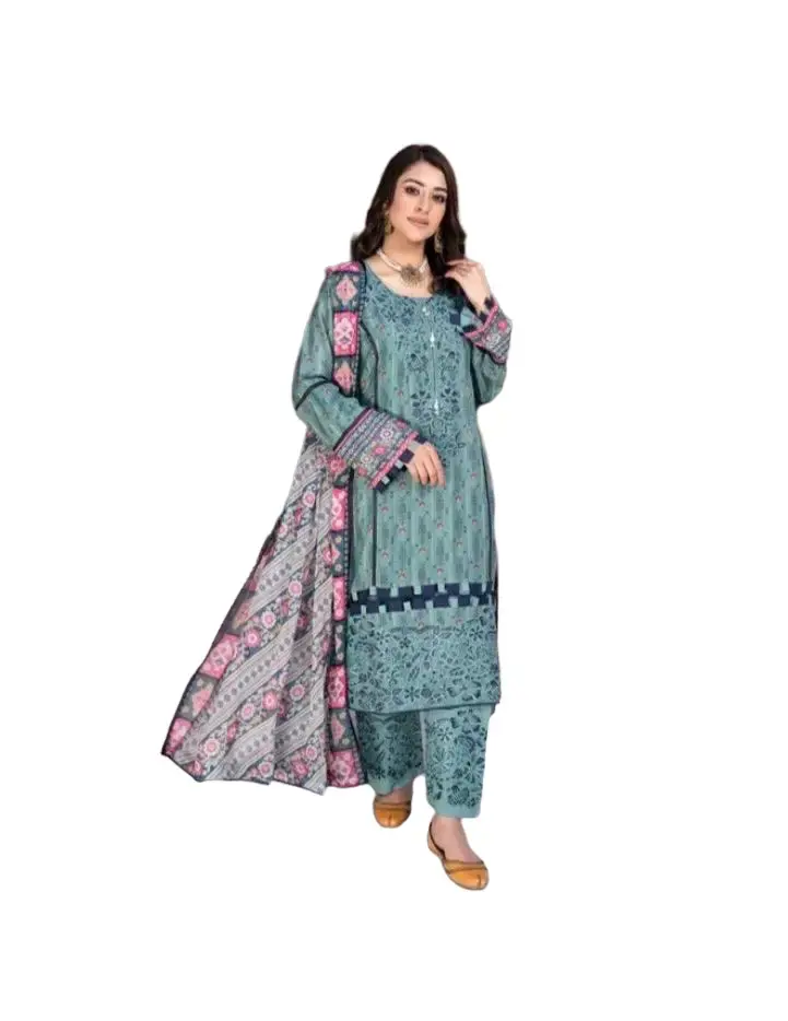 MSL-05 Digital jacquard Linen Bamber Chiffan Dupatta Dress Embroidered