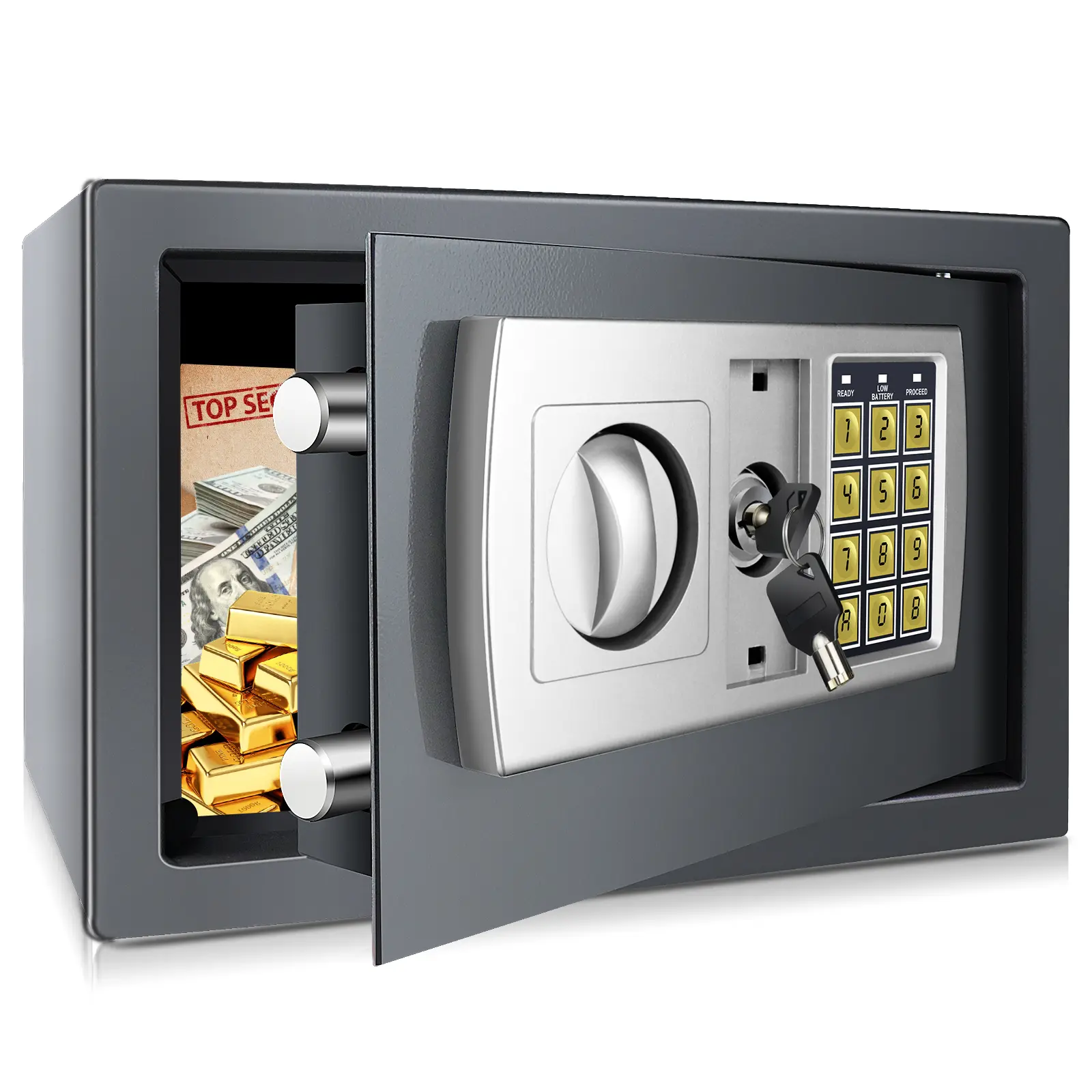 Safe for Home, Waterproof, Fireproof, with Digital PIN Code, Key and Combination Lock for Private Households, Money, Guns, Cash, Jewellery