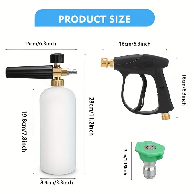 Simplexsh Pressure Washer Snow Foam Cannon Lance Gun, 1L Adjustable 1/4" Quick Release Foam Cannon Bottle Soap Dispenser With 5 Color Nozzles And Foam Lance Gun For Car Wash, Courtyard Cleaning 1