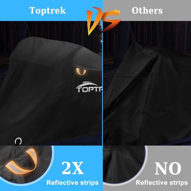 Toptrek Motorbike Cover, 210D Thicker Oxford Motorcycle Cover with Seamtaped, XXXL Large Waterproof Outdoor Moped Cover with Lock Holes, UV & Wind Resistant, Anti-Scratch, Black (104 * 41 * 52inch) 4