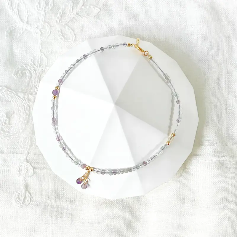 Natural Fluorite Gemstone Beaded Anklet 2