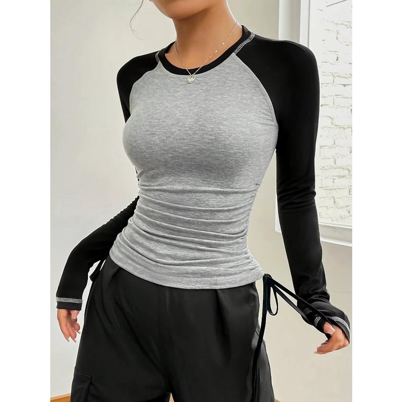 Women Long Sleeve Slim Fit T Shirts Holiday Party Crop Top Y2k Long Sleeve Korean Harajuku Kpop Graphic Patchwork Tee 1