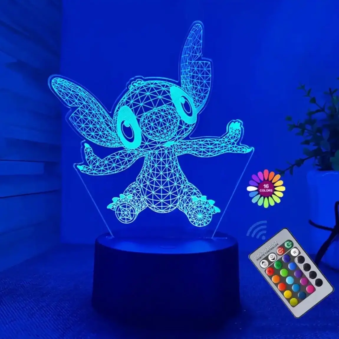 Stitch - 3D LED Light Children LED Night Light USB LED Table Lamp for Bedroom Decoration Chirstmas Gift - 29 Different Designs - With & Without Remote - Emitting 7 & 16 Different Colours