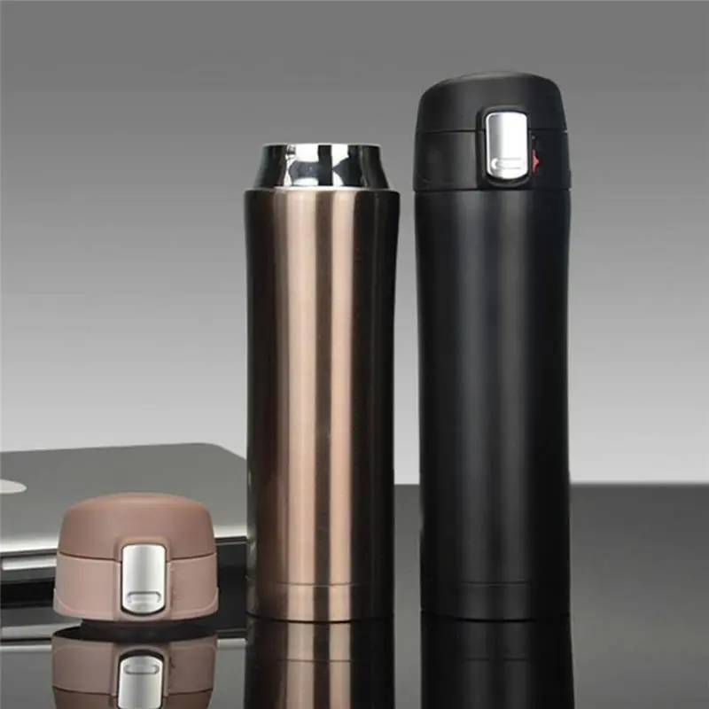 Double Walled Vacuum Flask Thermo, 500ml Stainless Steel Insulated Water Bottle, Flask for Hot and Cold Drinks,  Drinkware Lid (Black) Coffee Silicone
