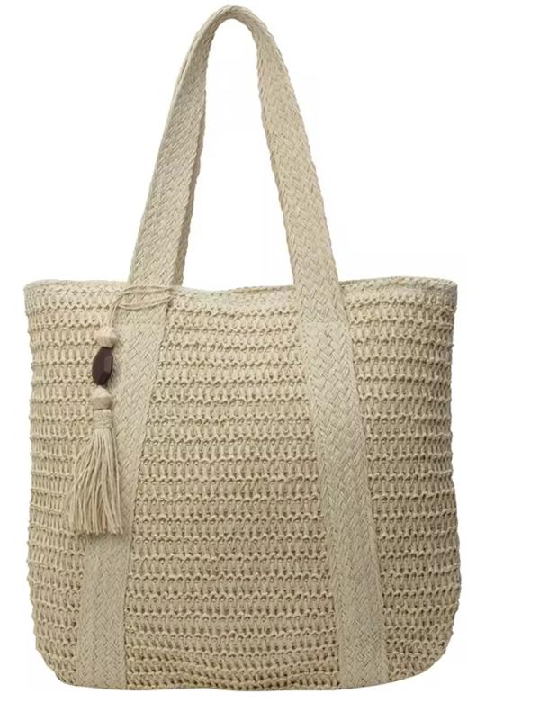 Large Capacity Women's Elegant Hand-Woven Shoulder Bag for Casual Tote Top and Beach Holiday Leisure Vacation Beach Bag 3