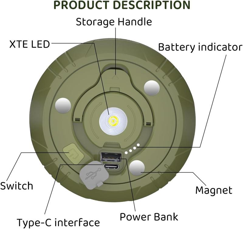 Product Introduction of （Local Warehouse)Camping String Lights, 2 in 1 Quick Rechargeable Tent  Storage Lamp with 8 Lighting Modes,Hanging Illumination Waterproof Portable LED Torch for Bedroom Yard Decor Christmas Camping Essential camping  light 10