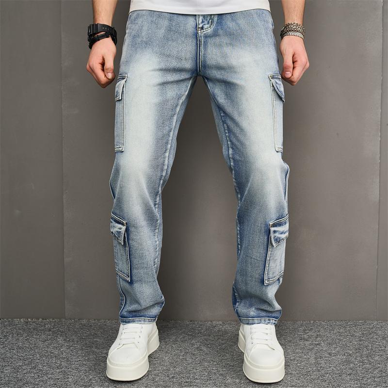 Product Introduction of Men Multiple pockets Cargo Jeans Stylish Streetwear Male Loose Carpenter Straight Casual Denim Pants 3