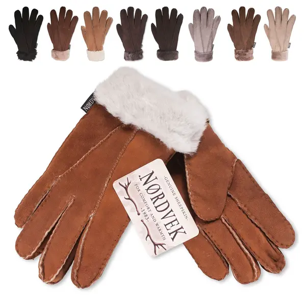 Nordvek Luxe Sheepskin Gloves with Chic Fur Cuff - Perfect Winter Warmth!