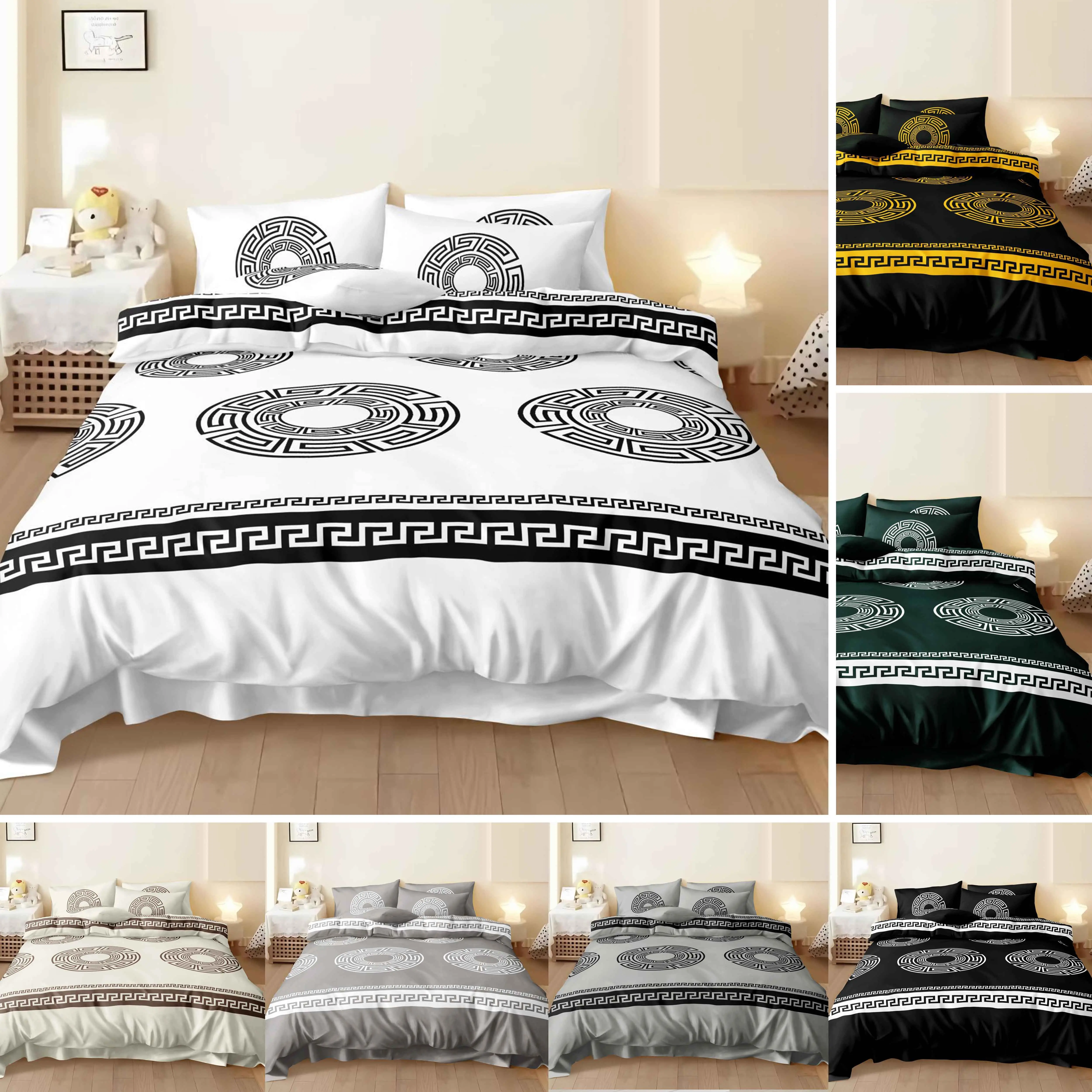 4pcs complete bedding set greek key duvet cover fitted sheet with pillowcase