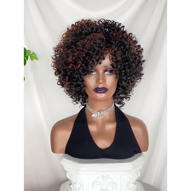 Elegant Afro Curly Kinky 12-inch Short Wig for Women, Elastic Cap, 130% Density, High Temperature Fiber, Natural Black and Brown, Heat Resistant Synthetic Hair Replacement for Daily Wear, Festive Outfits, and Parties 6
