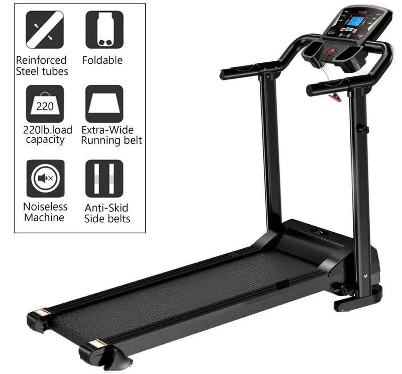 Foldable Treadmill Home Indoor Gym Cardio Fitness Treadmills for Office Heavy Duty Space Saving Electric Motorized Running Walking Jogging Machines LCD Display Pad Mobile Water Bottle Holder 1