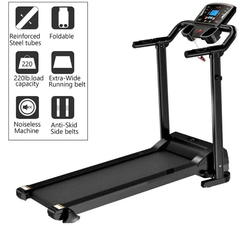 Foldable Treadmill Home Indoor Gym Cardio Fitness Treadmills for Office Heavy Duty Space Saving Electric Motorized Running Walking Jogging Machines LCD Display Pad Mobile Water Bottle Holder 1
