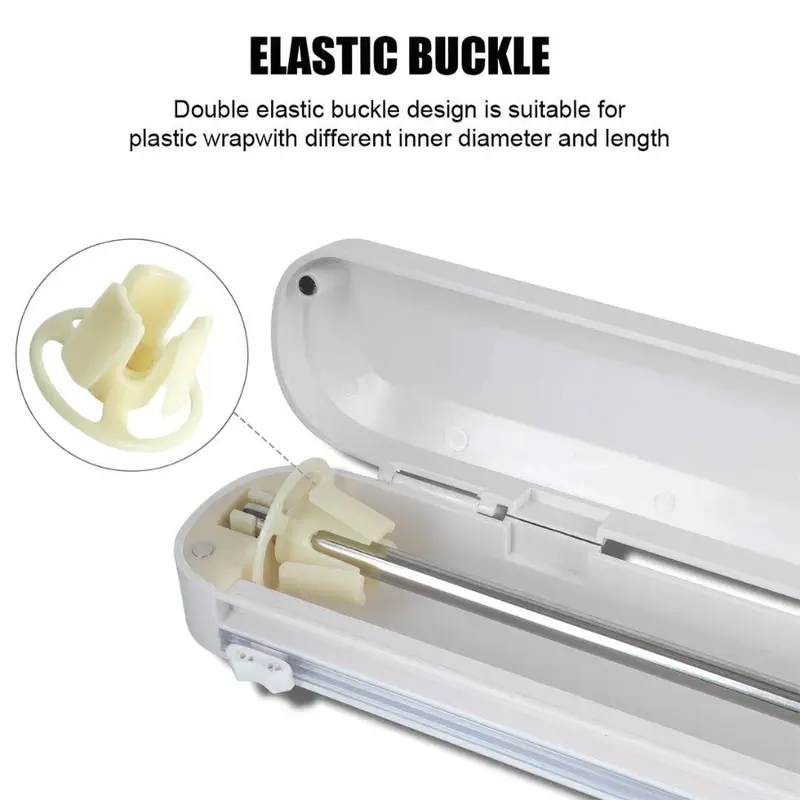 Portable Cling Wrap Cutter - Foil & Cling Film Kitchen Cutting Machine & Dispenser with Suction Base, Adjustable Plastic Cling Film Storage Box – Quick And Easy Food Packaging, Double Sided Utensils Stainless 2