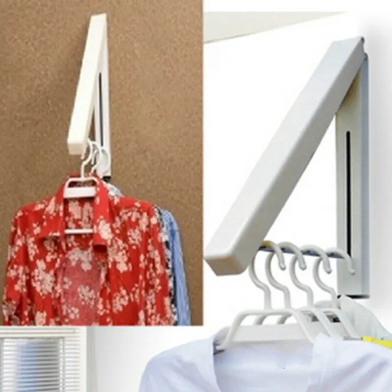 1x Retractable Folding Wall Mount Clothes Hanger Laundry Drying Rack Organizer 2