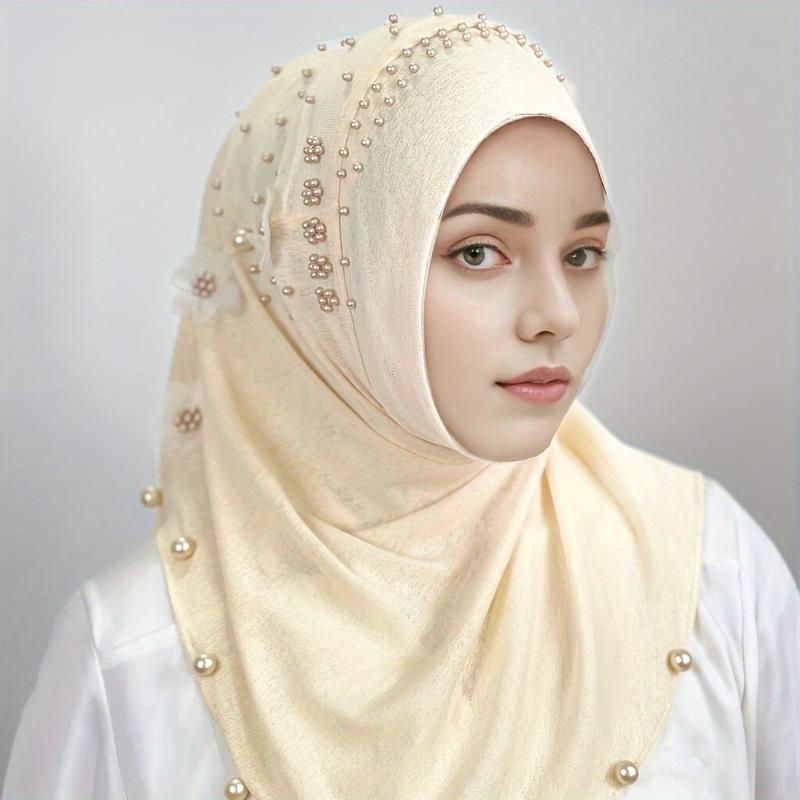 Luxurious Pearl Flower Instant Hijab - Soft, Breathable, Solid Color Pullover Bandana for Casual Outdoor Sunscreen and Head Wrap - Elegant, Comfortable, and Versatile Fashion Accessory 8