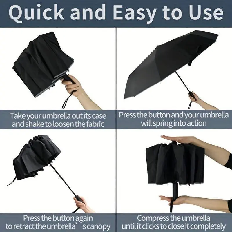 Extra Strength foldable 24 Rods Umbrella Fully Automatic Large UV Protect Rain 6