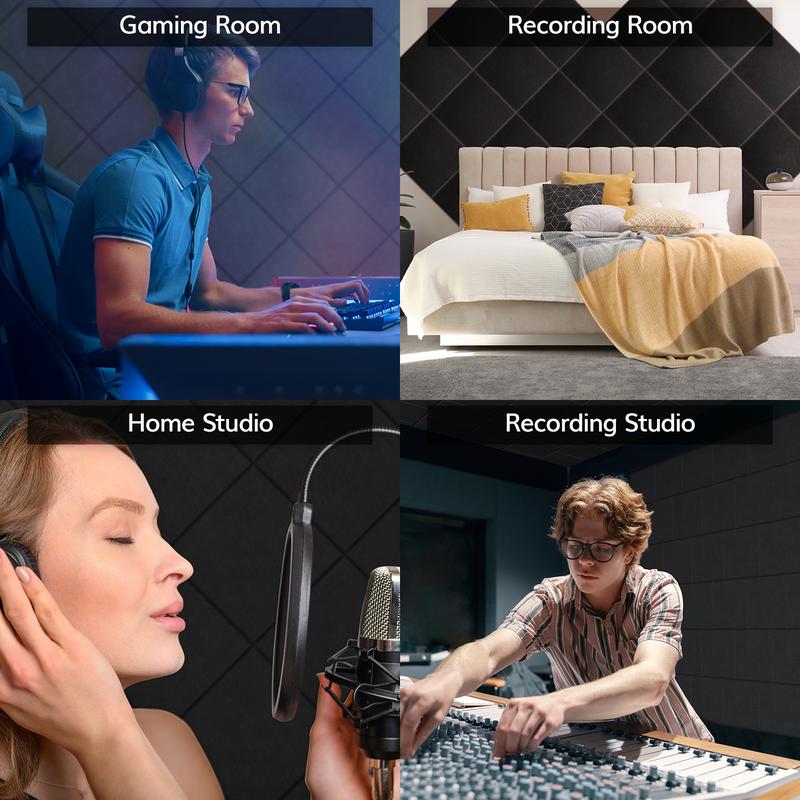 TONOR 11.6"x 11.6"x 0.4" Square Soundproof Wall Panels, 18 Pack Acoustic Panels Self-adhesive, Noise Dampening Insulation Treatment Wall Panel Sound Absorbing Padding for Recording Studio Home Black 6