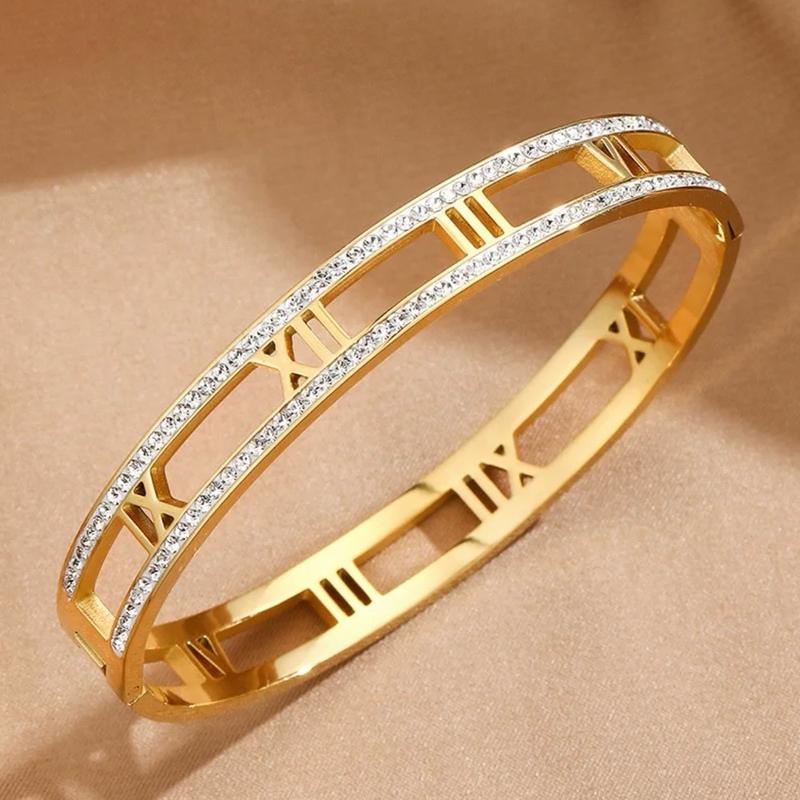 Demii Bangle roman numeral with diamanté gold silver 0