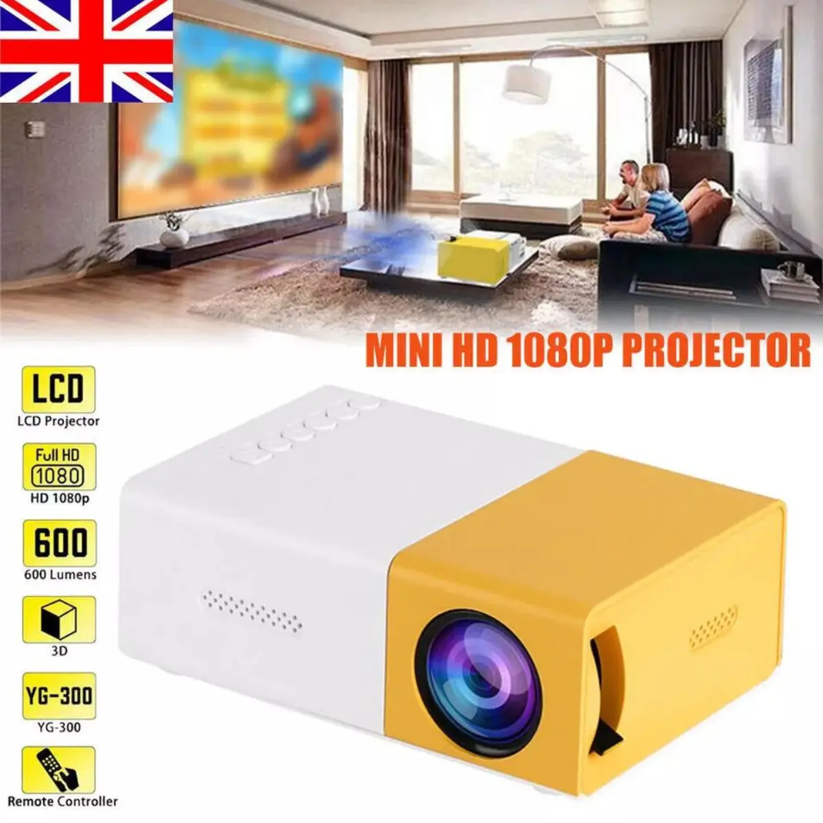Mini Portable YG300 Multimedia Projector Full HD 1080P Home Theater Audio
