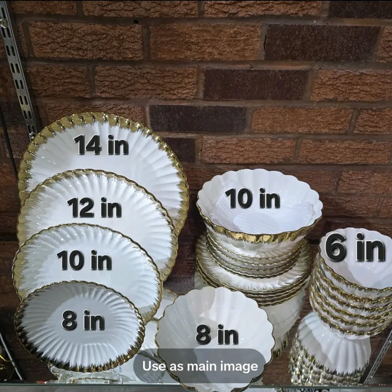 Round dinner plate  ceramic Gold & white stylish Plates, Roundgular Tableware Traditional Round Thick Rectangular 6