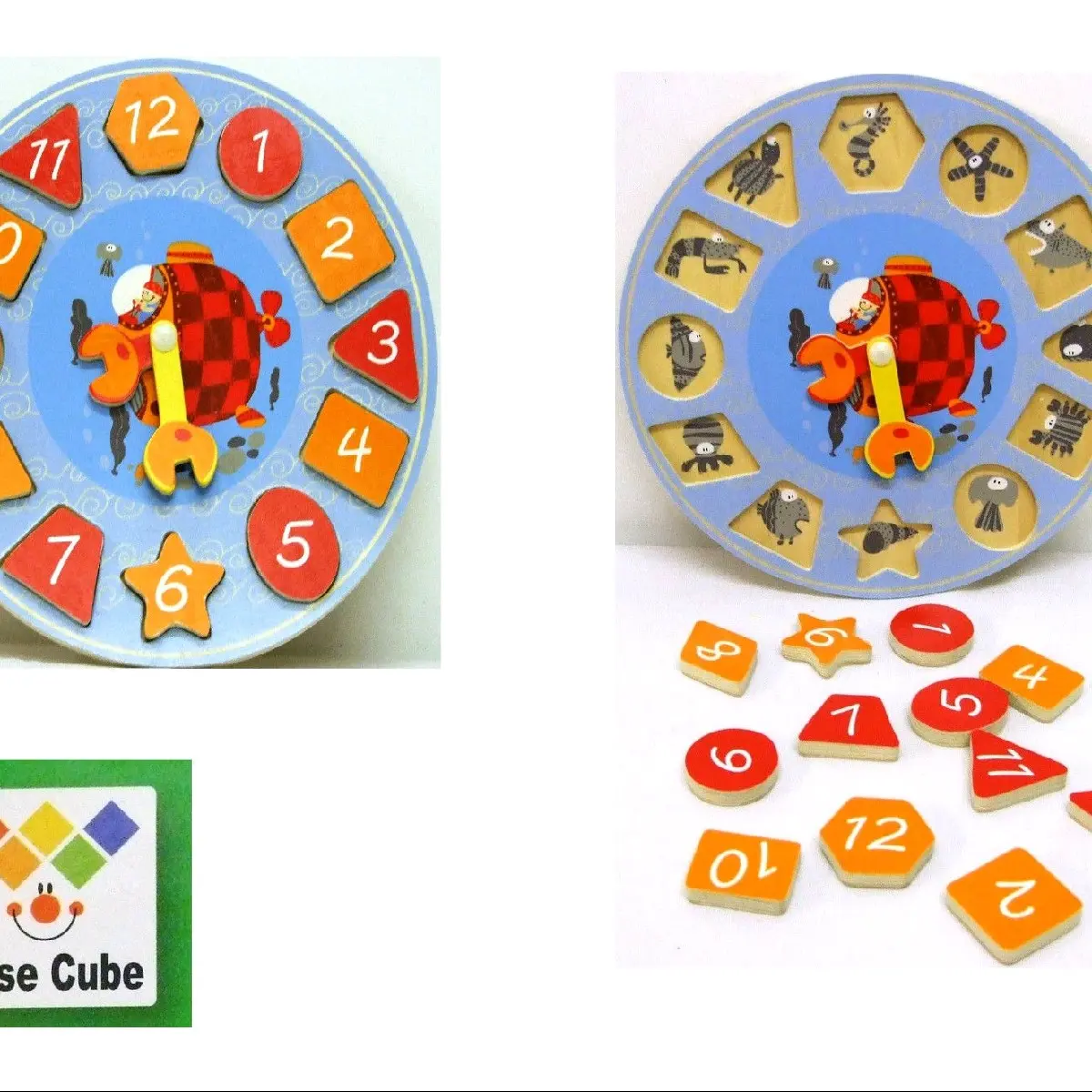 Children Wooden Numbered Educational learning Shape Sorter Colourful Clock Toy