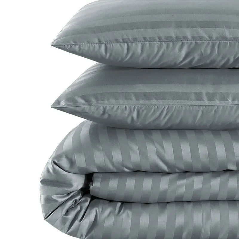 Satin Stripe Duvet Quilt Cover Bedding Set Single Double King Super-King Size W Pillowcases Microfiber Sleepdown Premium Hotel Quality Duvet Cover Set with Pillowcases Quilt Bedding Soft Easy Care Luxury Bed White Black Silver Cream Grey 6