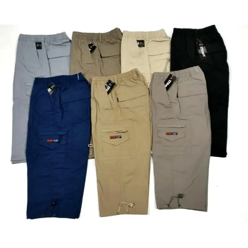 Mens Plain 3/4 Shorts Elasticated Cargo Combat Summer Beach Cotton Pockets Pants