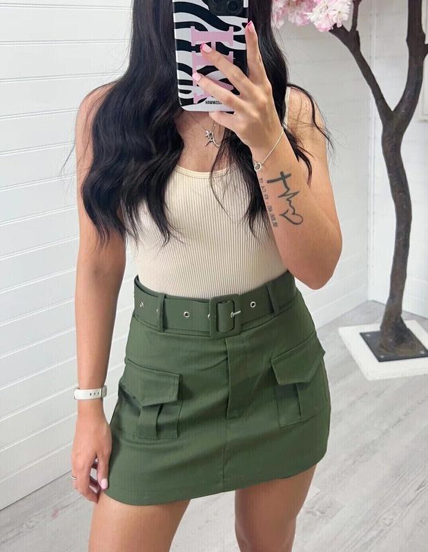 New Women's High Waisted Cargo Skort Summer Short Belted And Pockets Viral Skirt Cotton Casual 3