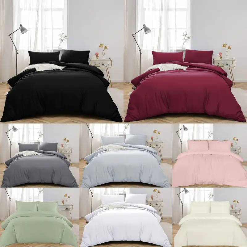 100% Egyptian Cotton Duvet Cover Set |200 Thread Count Plain Dyed Duvet Quilt Cover Set With Free Pillowcases| Non-Iron Easy-care Bedding Set - Single Double King Super King Sizes 0