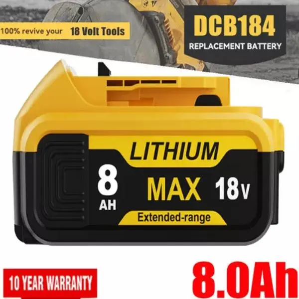 8.0Ah For Dewalt DCB184 18V XR slide Li-Ion Battery DCB182 DCB183 DCB180 DCB200