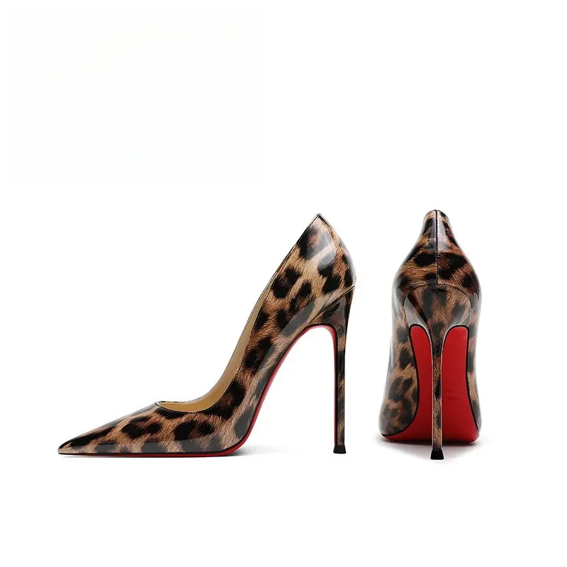2025 spring new red-soled high heels women's thin heels sexy leopard print single shoes 12CM large size widened Stylish Classy Fashion Girl