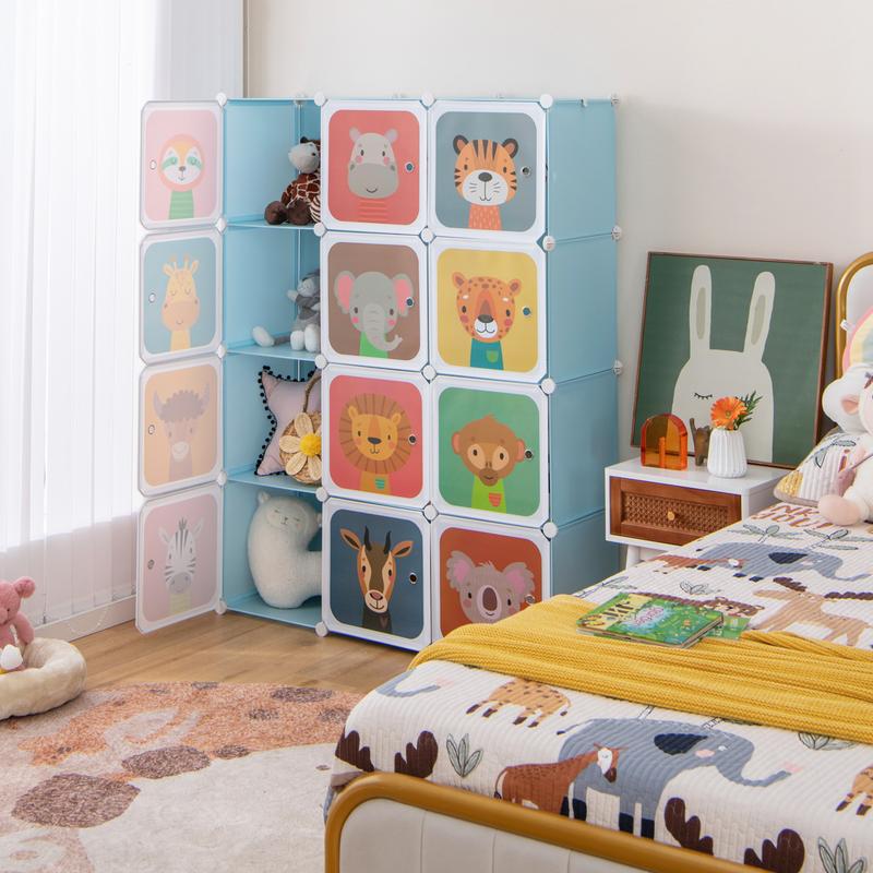 COSTWAY 12 Cube Portable Kids Wardrobe with Hanging Section 5