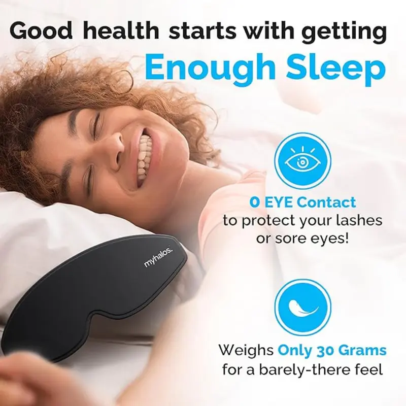 MyHalos 100% Blackout Sleep Masks for Women & Men - Zero Eye Pressure Eye Mask for Sleeping -Our Halo Sleep Mask Includes a Storage Pouch- Black Eye Mask for Travel or Blindfold 2