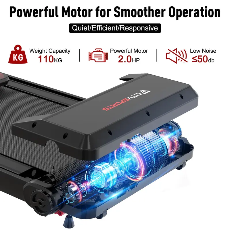 CITYSPORTS Folding treadmill CS-WP9, Foldable Walking Running Machine,2.0HP, for Home,Bluetooth Speaker,LED Display,exercise equipment,Phone Holder,Adjustable Speeds 0.6-7.8 MPH,gym equipments,gym equipment 5