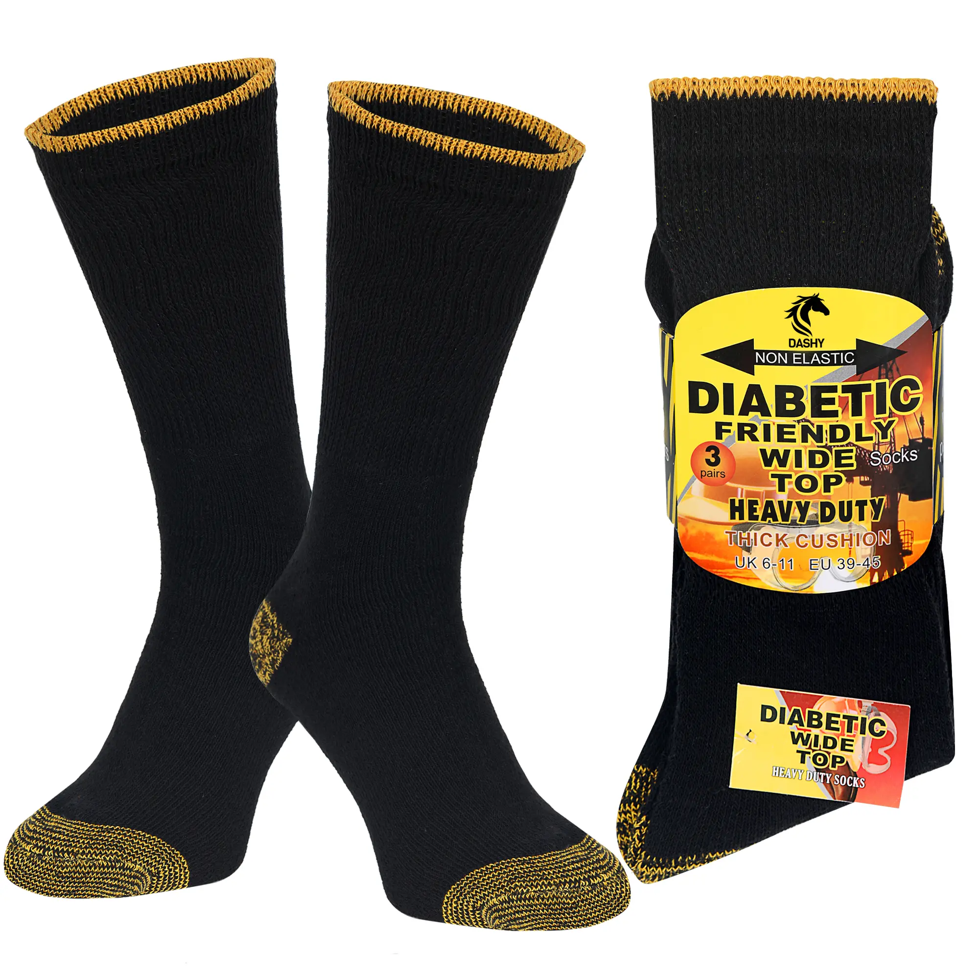Diabetic Socks for Men Women Wide Top Non Elastic Socks with Cushioning - UK Size 6-11 Cotton Fabric Polyester Knit Soft Thick Menswear  Plain Smooth