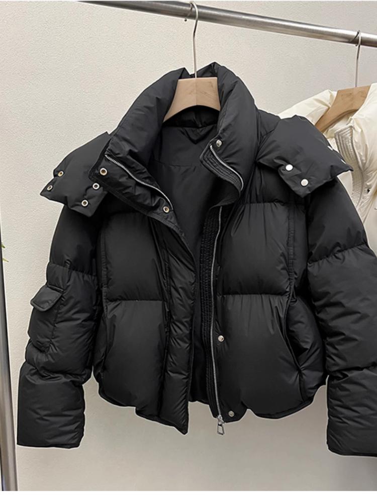 Product Introduction of Women Puffer Jacket Winter Warm Thick Long Sleeve Oversized Hooded Short Parkas Mujer Female Solid Loose Crop Coat Outwear Womenswear Tops Underwear Lady 3