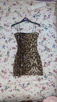 Product Review of Christmas Gift Women's Leopard Print Backless Cami Dress, Summer Dresses 2024, Street Fashion Spaghetti Strap Sequins Mini Dress for Party Club Dating Wear, Dresses for Women, Ladies Dresses Valentine's Day, gift from x**x 0